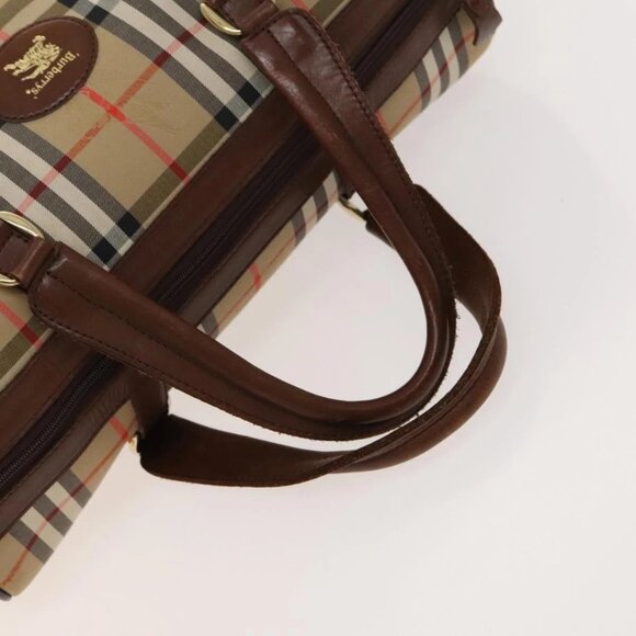 Burberrys Nova Check Boston Bag Canvas Beige Gold Auth - Picture 8 of 16